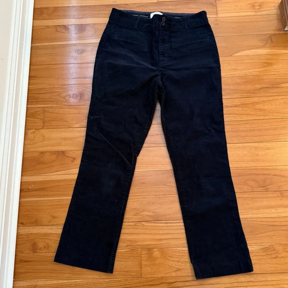 Women Anthropologie The Essential Corduroy Cropped Flare Trousers Dark Blue Sz 6 - Picture 3 of 10